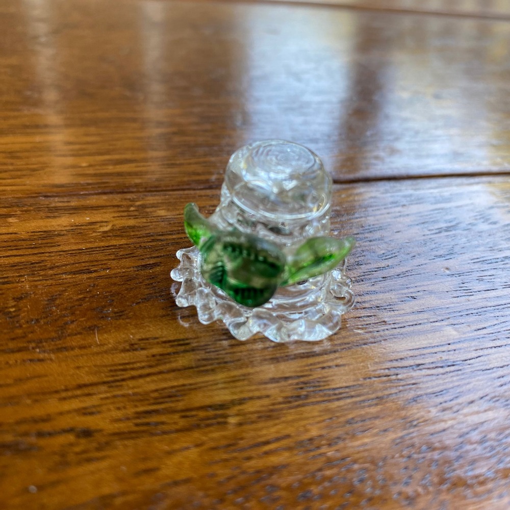 Miniature plastic thimble trinket Intricate Decorative Collectible green clear